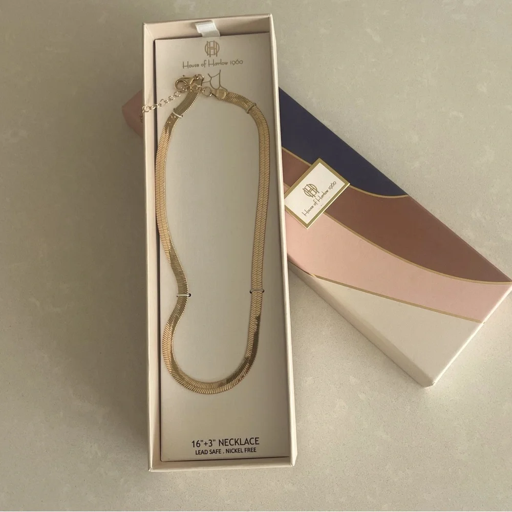 House Of Harlow 1960 Gold Tone Z Snake Chain 16"+ 3" Unisex Necklace NIB. NWT - Picture 1 of 3